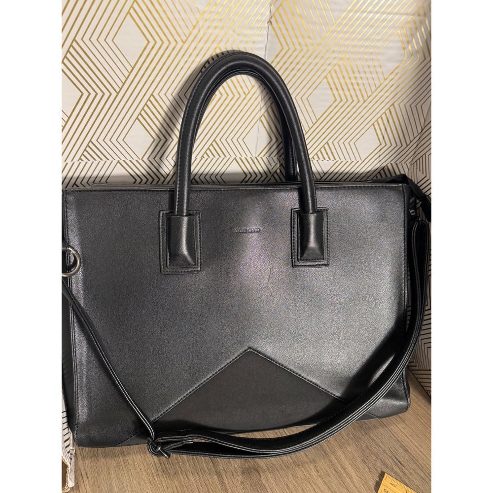 Pixie‎ Mood Greta Work Tote Bag Black Vegan Leather Laptop Briefcase Crossbody